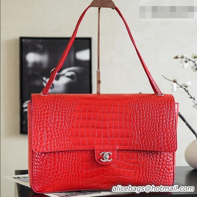 Grade Quality Chanel Maxi Flap Bag in Crocodile Pattern Calfskin AS6233 Red/Silver 2026