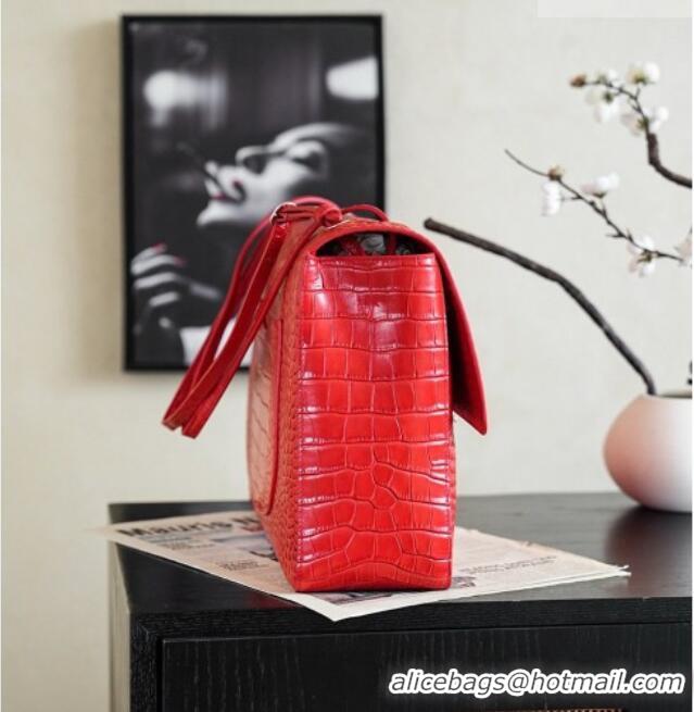 Grade Quality Chanel Maxi Flap Bag in Crocodile Pattern Calfskin AS6233 Red/Silver 2026