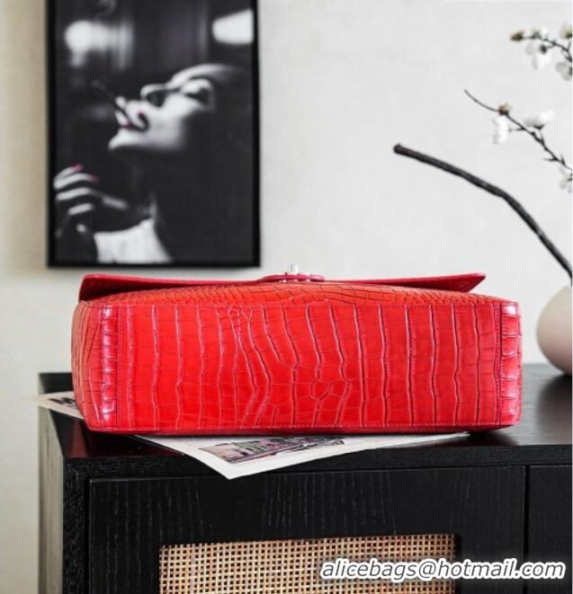 Grade Quality Chanel Maxi Flap Bag in Crocodile Pattern Calfskin AS6233 Red/Silver 2026