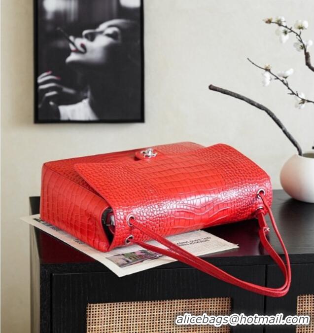 Grade Quality Chanel Maxi Flap Bag in Crocodile Pattern Calfskin AS6233 Red/Silver 2026