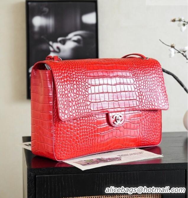 Grade Quality Chanel Maxi Flap Bag in Crocodile Pattern Calfskin AS6233 Red/Silver 2026
