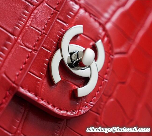 Grade Quality Chanel Maxi Flap Bag in Crocodile Pattern Calfskin AS6233 Red/Silver 2026