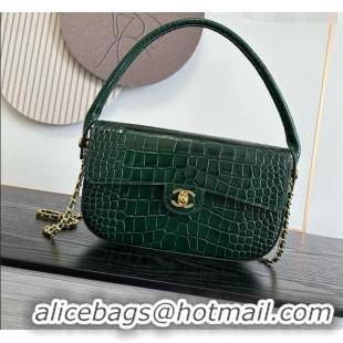 Grade Discount Chanel Crocodile Embossed Calfskin Flap Bag With Top Handle AS6425 Green 2026
