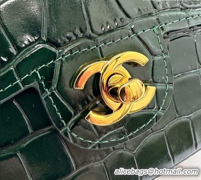 Grade Discount Chanel Crocodile Embossed Calfskin Flap Bag With Top Handle AS6425 Green 2026