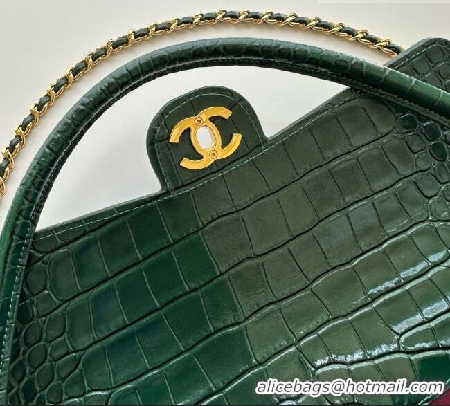 Grade Discount Chanel Crocodile Embossed Calfskin Flap Bag With Top Handle AS6425 Green 2026