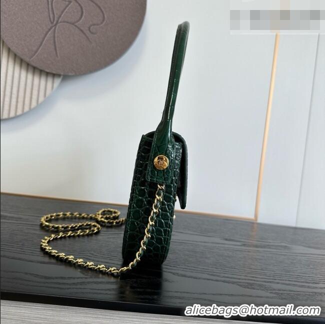Grade Discount Chanel Crocodile Embossed Calfskin Flap Bag With Top Handle AS6425 Green 2026