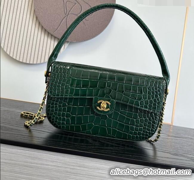 Grade Discount Chanel Crocodile Embossed Calfskin Flap Bag With Top Handle AS6425 Green 2026