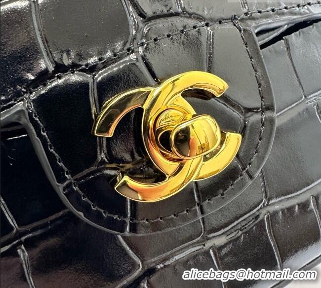 Good Product Chanel Crocodile Embossed Calfskin Flap Bag With Top Handle AS6425 Black 2026