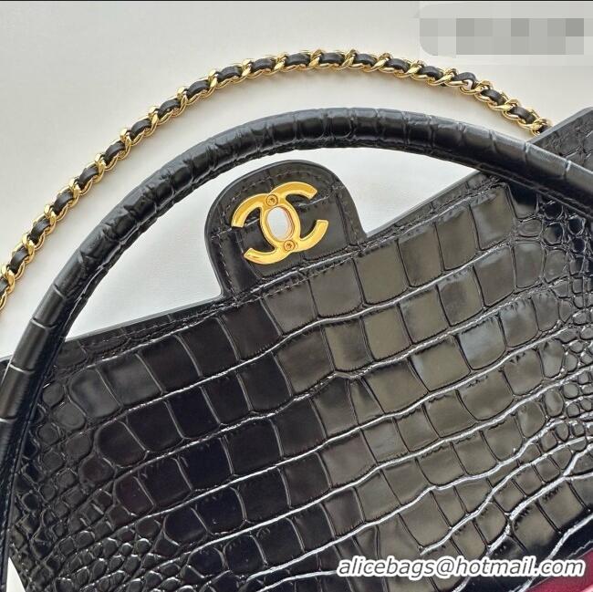 Good Product Chanel Crocodile Embossed Calfskin Flap Bag With Top Handle AS6425 Black 2026