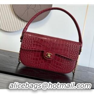 Grade Design Chanel Crocodile Embossed Calfskin Flap Bag With Top Handle AS6425 Burgundy 2026