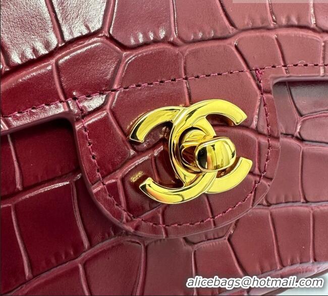 Grade Design Chanel Crocodile Embossed Calfskin Flap Bag With Top Handle AS6425 Burgundy 2026
