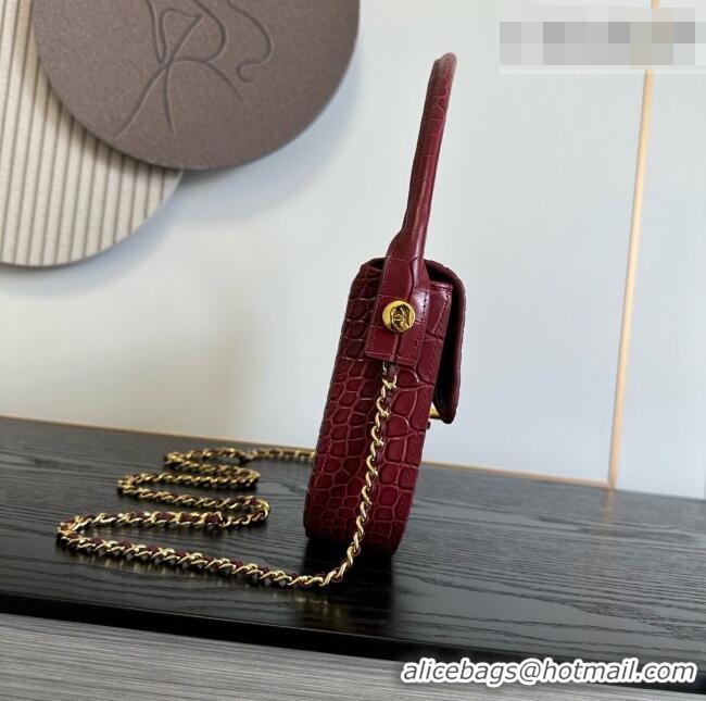 Grade Design Chanel Crocodile Embossed Calfskin Flap Bag With Top Handle AS6425 Burgundy 2026