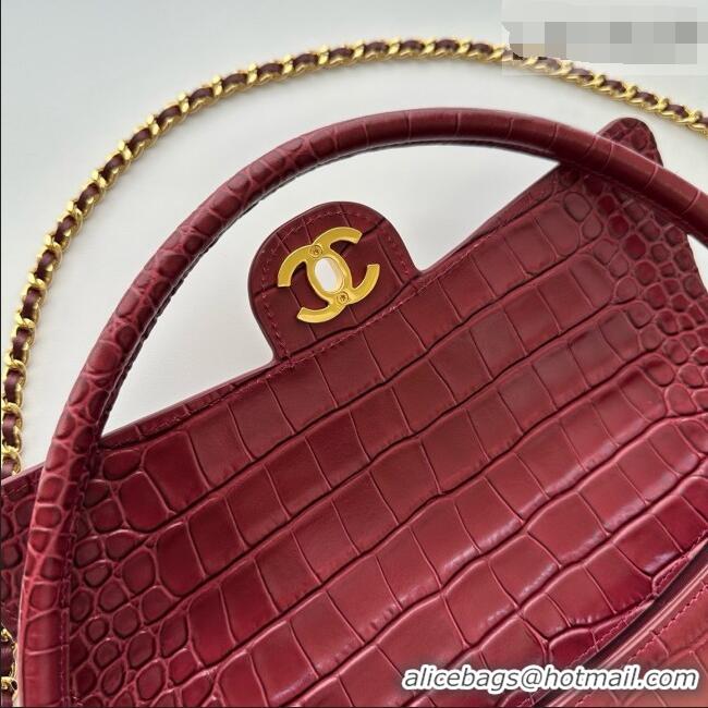 Grade Design Chanel Crocodile Embossed Calfskin Flap Bag With Top Handle AS6425 Burgundy 2026