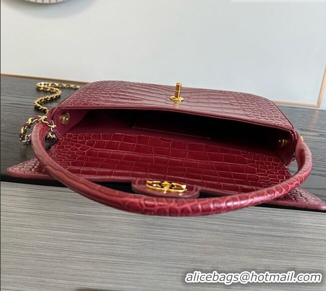 Grade Design Chanel Crocodile Embossed Calfskin Flap Bag With Top Handle AS6425 Burgundy 2026