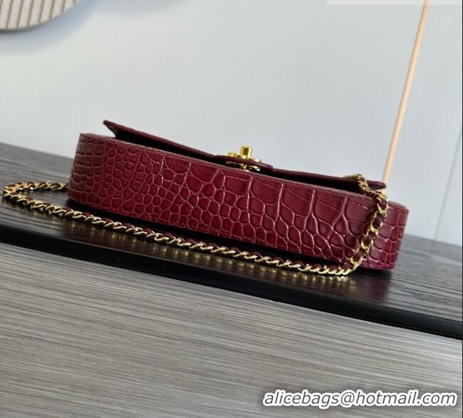 Grade Design Chanel Crocodile Embossed Calfskin Flap Bag With Top Handle AS6425 Burgundy 2026