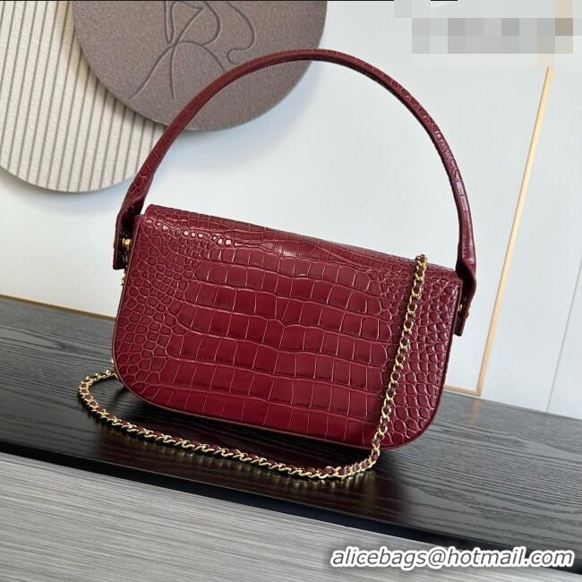Grade Design Chanel Crocodile Embossed Calfskin Flap Bag With Top Handle AS6425 Burgundy 2026