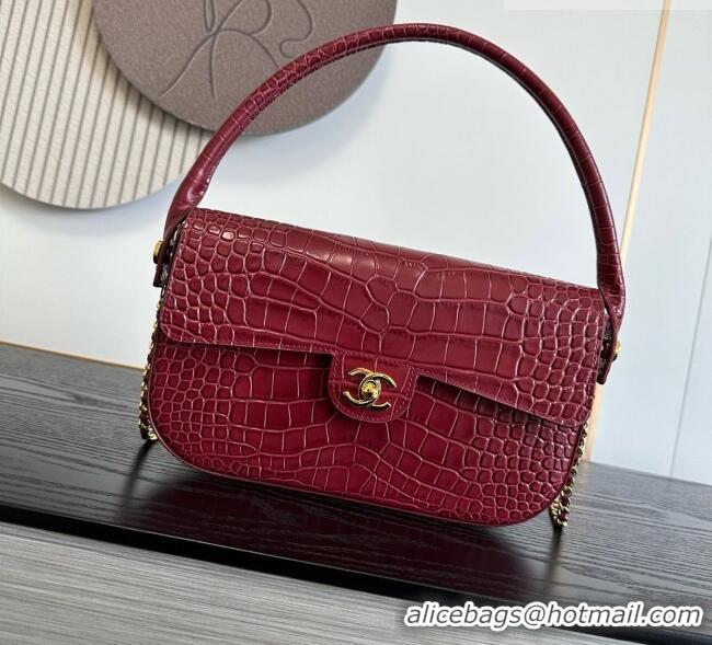 Grade Design Chanel Crocodile Embossed Calfskin Flap Bag With Top Handle AS6425 Burgundy 2026