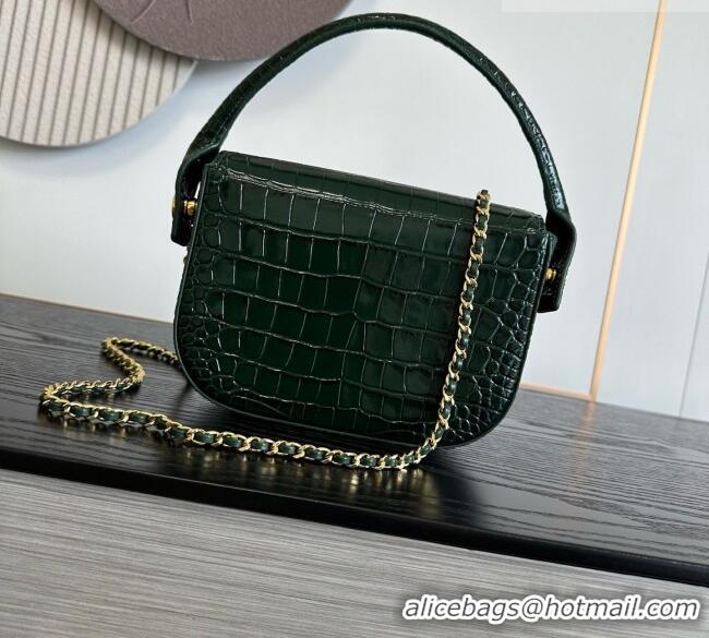 New Release Creation Chanel Crocodile Embossed Calfskin Mini Flap Bag With Top Handle AS6424 Green 2026