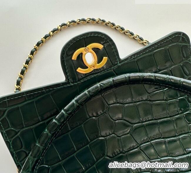 New Release Creation Chanel Crocodile Embossed Calfskin Mini Flap Bag With Top Handle AS6424 Green 2026