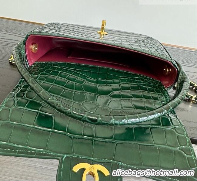 New Release Creation Chanel Crocodile Embossed Calfskin Mini Flap Bag With Top Handle AS6424 Green 2026