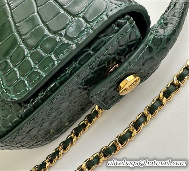 New Release Creation Chanel Crocodile Embossed Calfskin Mini Flap Bag With Top Handle AS6424 Green 2026