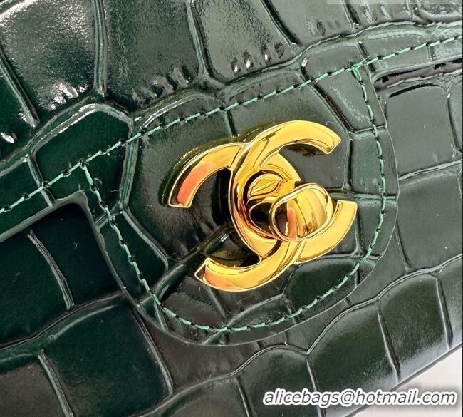 New Release Creation Chanel Crocodile Embossed Calfskin Mini Flap Bag With Top Handle AS6424 Green 2026