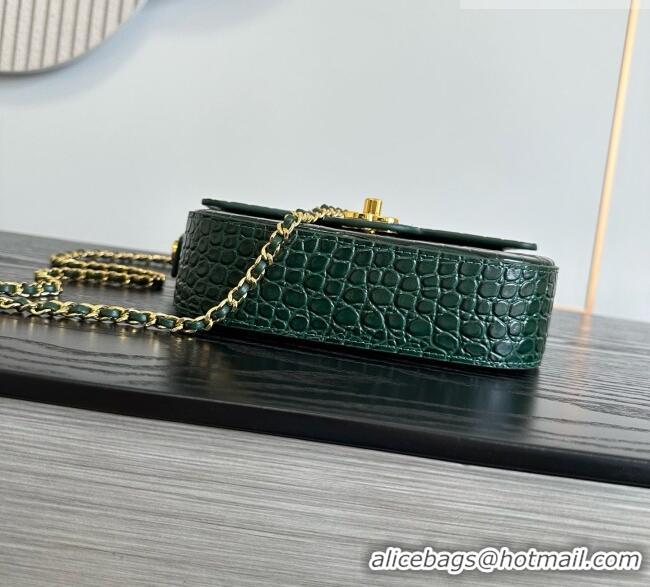 New Release Creation Chanel Crocodile Embossed Calfskin Mini Flap Bag With Top Handle AS6424 Green 2026