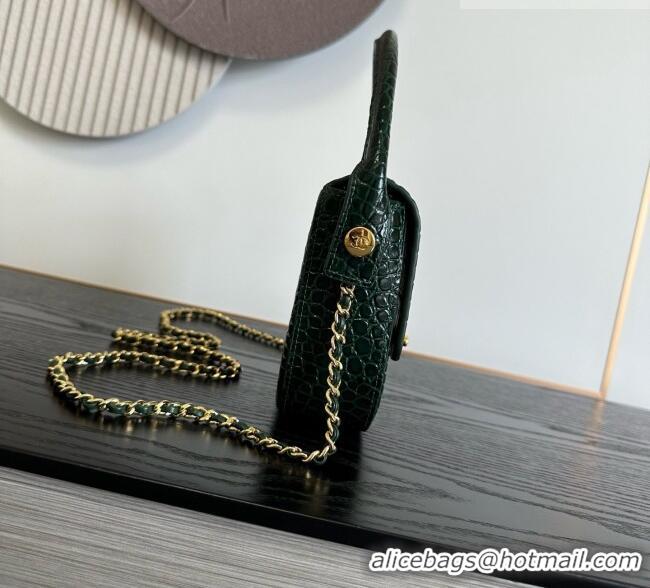New Release Creation Chanel Crocodile Embossed Calfskin Mini Flap Bag With Top Handle AS6424 Green 2026
