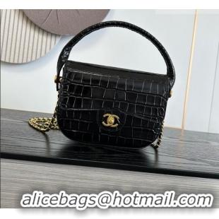 Shop Promotional Chanel Crocodile Embossed Calfskin Mini Flap Bag With Top Handle AS6424 Black 2026