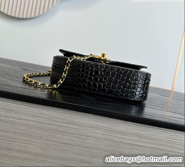 Shop Promotional Chanel Crocodile Embossed Calfskin Mini Flap Bag With Top Handle AS6424 Black 2026