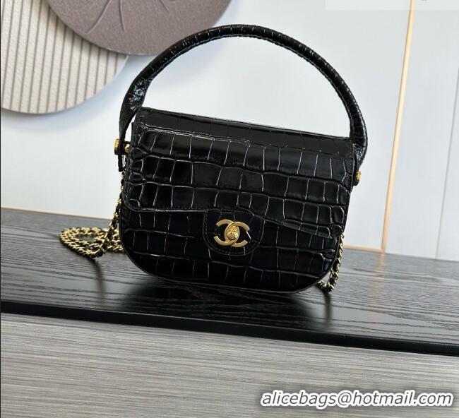 Shop Promotional Chanel Crocodile Embossed Calfskin Mini Flap Bag With Top Handle AS6424 Black 2026