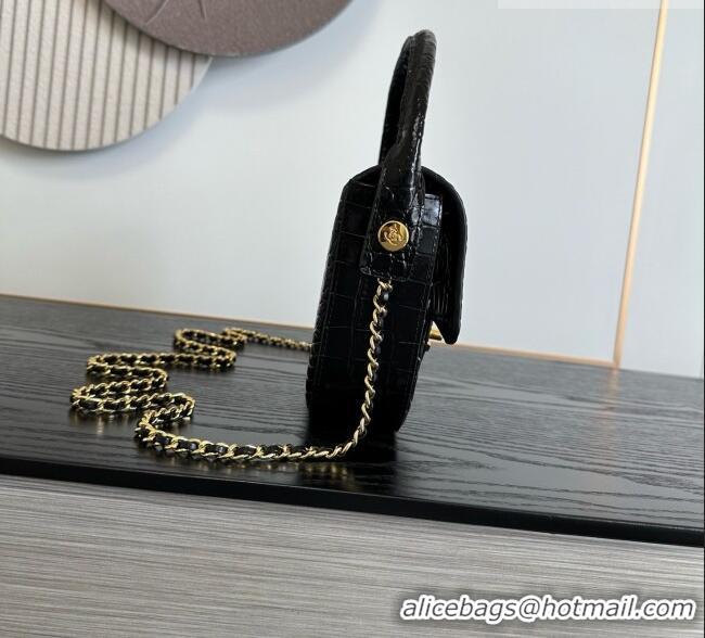 Shop Promotional Chanel Crocodile Embossed Calfskin Mini Flap Bag With Top Handle AS6424 Black 2026