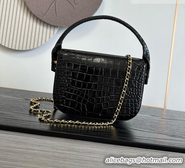 Shop Promotional Chanel Crocodile Embossed Calfskin Mini Flap Bag With Top Handle AS6424 Black 2026