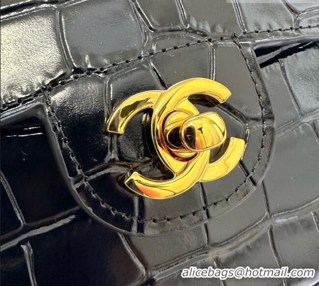Shop Promotional Chanel Crocodile Embossed Calfskin Mini Flap Bag With Top Handle AS6424 Black 2026