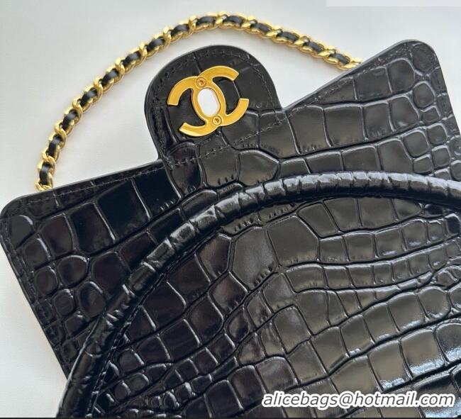 Shop Promotional Chanel Crocodile Embossed Calfskin Mini Flap Bag With Top Handle AS6424 Black 2026