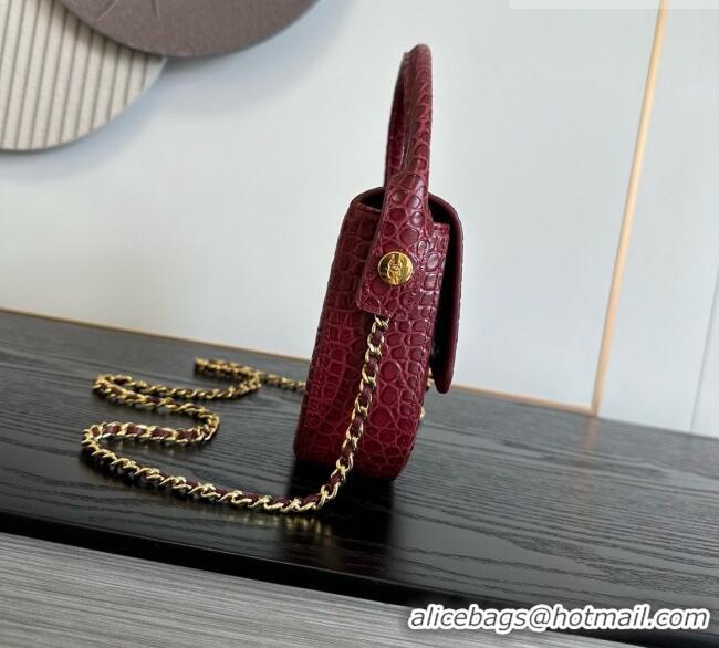 Market Sells Chanel Crocodile Embossed Calfskin Mini Flap Bag With Top Handle AS6424 Burgundy 2026
