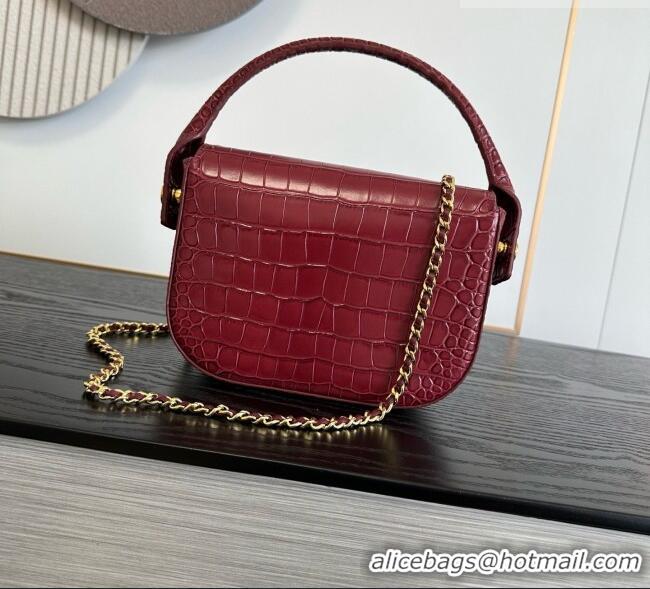 Market Sells Chanel Crocodile Embossed Calfskin Mini Flap Bag With Top Handle AS6424 Burgundy 2026