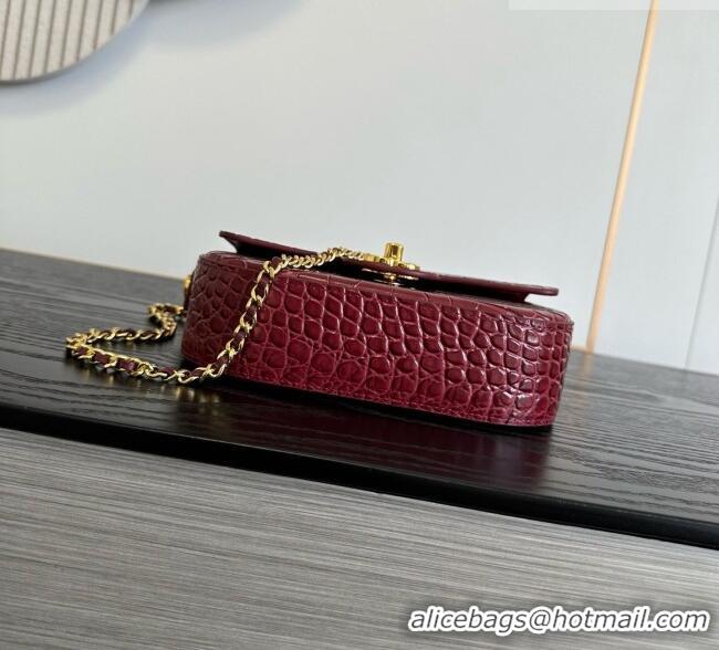 Market Sells Chanel Crocodile Embossed Calfskin Mini Flap Bag With Top Handle AS6424 Burgundy 2026