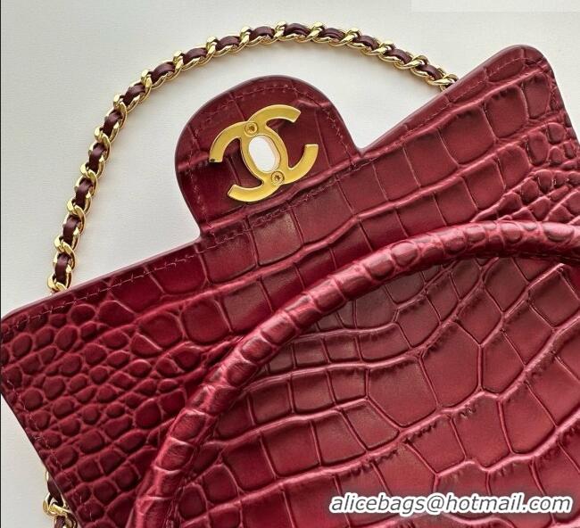 Market Sells Chanel Crocodile Embossed Calfskin Mini Flap Bag With Top Handle AS6424 Burgundy 2026