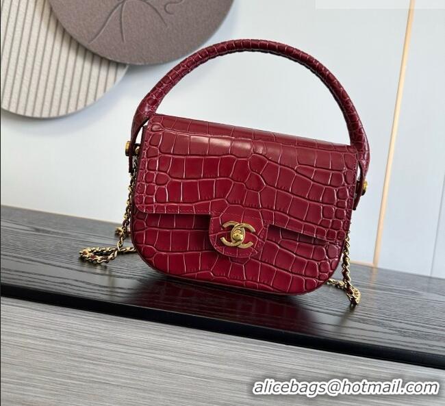 Market Sells Chanel Crocodile Embossed Calfskin Mini Flap Bag With Top Handle AS6424 Burgundy 2026