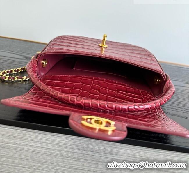Market Sells Chanel Crocodile Embossed Calfskin Mini Flap Bag With Top Handle AS6424 Burgundy 2026