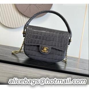 Big Discount Chanel Crocodile Embossed Calfskin Mini Flap Bag With Top Handle AS6424 Grey 2026