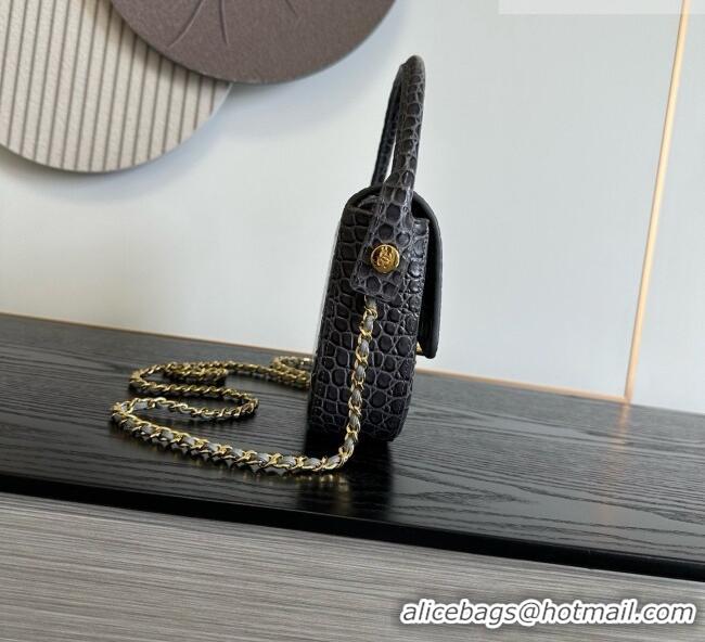 Big Discount Chanel Crocodile Embossed Calfskin Mini Flap Bag With Top Handle AS6424 Grey 2026