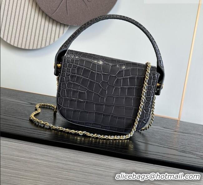 Big Discount Chanel Crocodile Embossed Calfskin Mini Flap Bag With Top Handle AS6424 Grey 2026