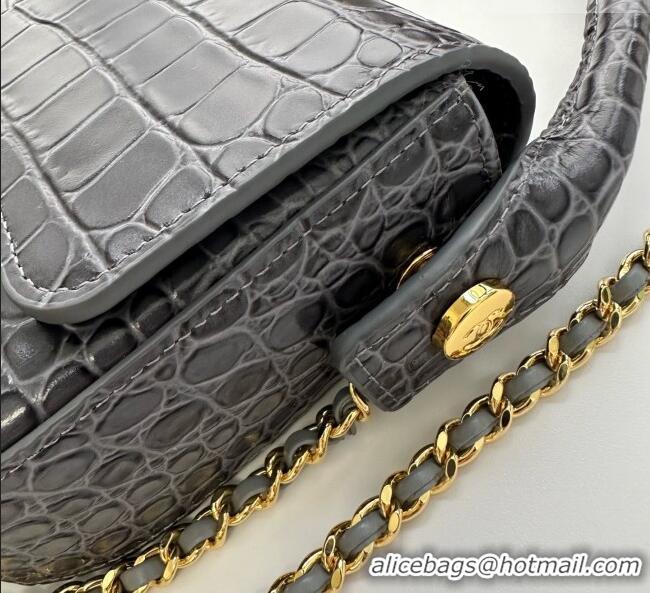 Big Discount Chanel Crocodile Embossed Calfskin Mini Flap Bag With Top Handle AS6424 Grey 2026