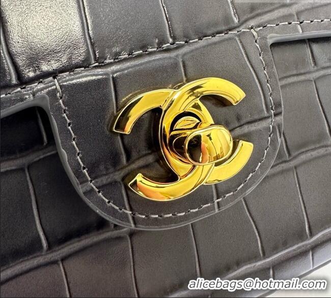 Big Discount Chanel Crocodile Embossed Calfskin Mini Flap Bag With Top Handle AS6424 Grey 2026