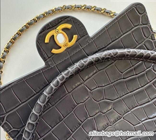 Big Discount Chanel Crocodile Embossed Calfskin Mini Flap Bag With Top Handle AS6424 Grey 2026