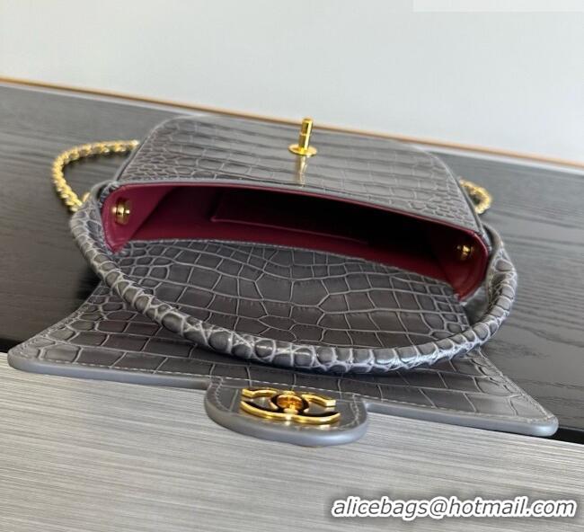 Big Discount Chanel Crocodile Embossed Calfskin Mini Flap Bag With Top Handle AS6424 Grey 2026