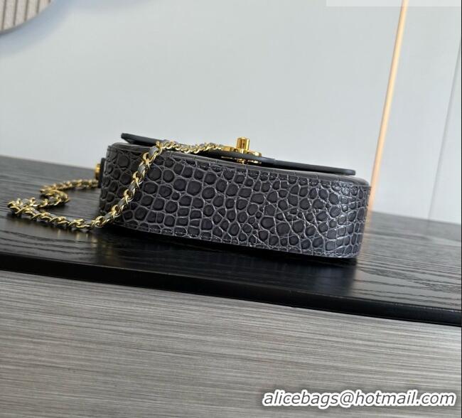 Big Discount Chanel Crocodile Embossed Calfskin Mini Flap Bag With Top Handle AS6424 Grey 2026