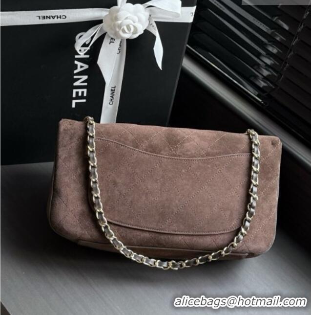 Original Cheap Chanel Suede Calfskin Maxi Flap Bag AS6281 Dark Brown 2026